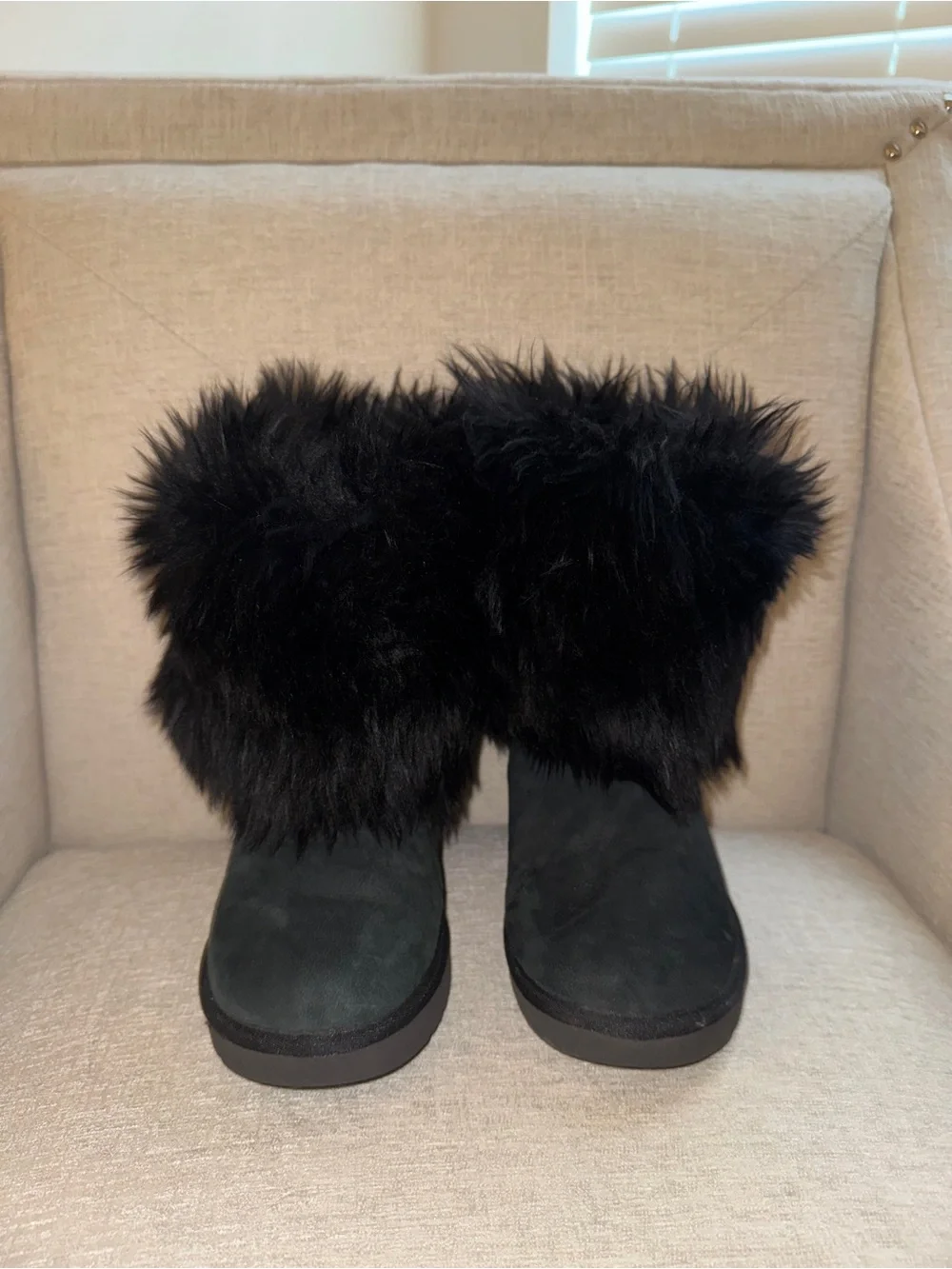UGG Black Faux Fur Winter Boots